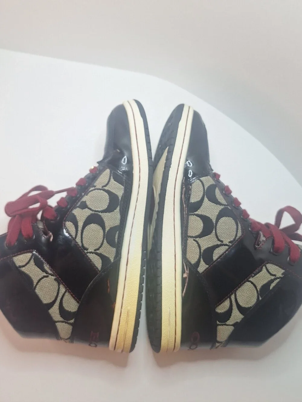 Coach Norra Black Gray Red Leather Canvas High Top Sneakers Women's Size 7 M